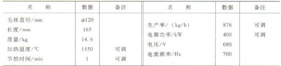 步进式中频感应加热炉主要技术参数